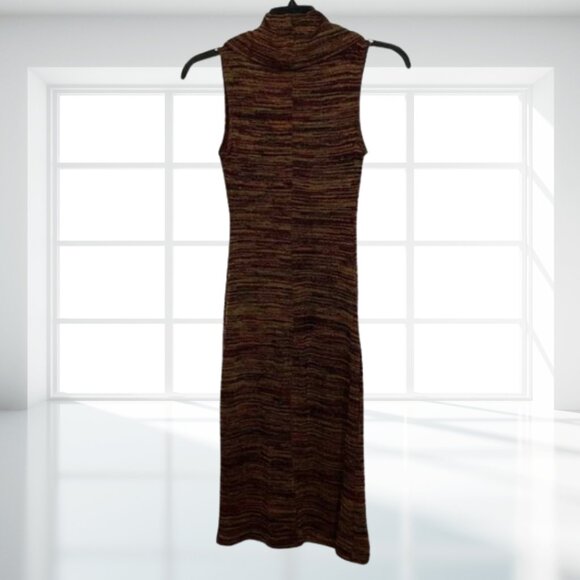 Ruby Rox XS Earthtone Striped Cowl Neck Bodycon Sheath Knit Dress - Picture 3 of 13